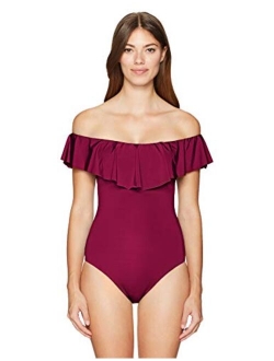 Women's Off Shoulder Ruffle Bandeau One Piece Swimsuit