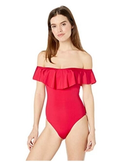 Women's Off Shoulder Ruffle Bandeau One Piece Swimsuit