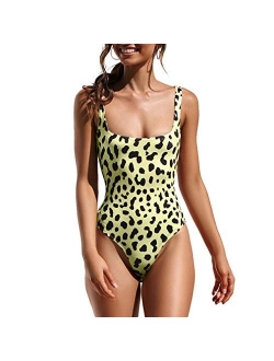 MOLFROA Womens Low Cut Square Neck Snake Leopard Printed Monokini Swimwear One Piece Swimsuits