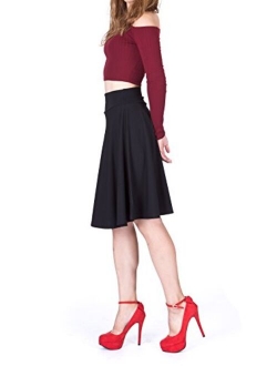 Dani's Choice Impeccable Elastic High Waist A-line Full Flared Swing Skater Knee Length Skirt