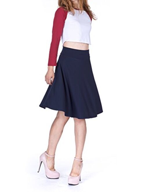 Dani's Choice Impeccable Elastic High Waist A-line Full Flared Swing Skater Knee Length Skirt