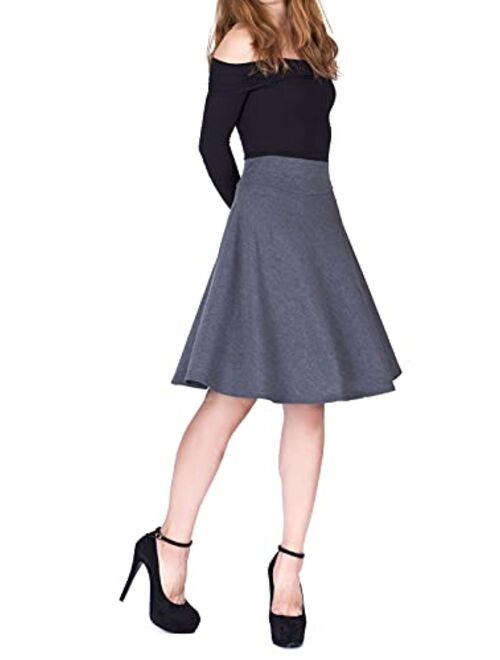 Dani's Choice Impeccable Elastic High Waist A-line Full Flared Swing Skater Knee Length Skirt