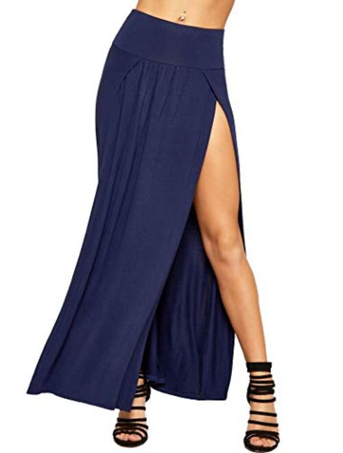 Loxdonz Women's Stretchy Split Maxi Long Skirt Plain Side Slit Beach Party Maxi Skirts