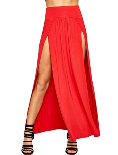 Loxdonz Women's Stretchy Split Maxi Long Skirt Plain Side Slit Beach Party Maxi Skirts