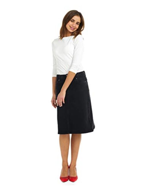 ESTEEZ Womens Denim Skirt Relaxed A-Line Jean - Modest - Below Knee Opaque - Sydney