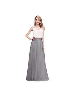 honey qiao Womens Maxi High Waist Skirts Blush Tulle Holiday Formal Skirt