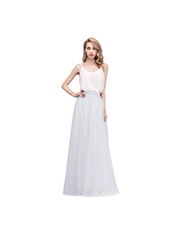 honey qiao Womens Maxi High Waist Skirts Blush Tulle Holiday Formal Skirt