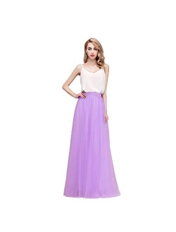 honey qiao Womens Maxi High Waist Skirts Blush Tulle Holiday Formal Skirt