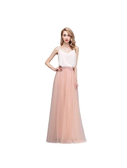 honey qiao Womens Maxi High Waist Skirts Blush Tulle Holiday Formal Skirt