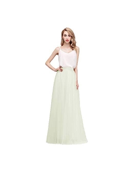 honey qiao Womens Maxi High Waist Skirts Blush Tulle Holiday Formal Skirt