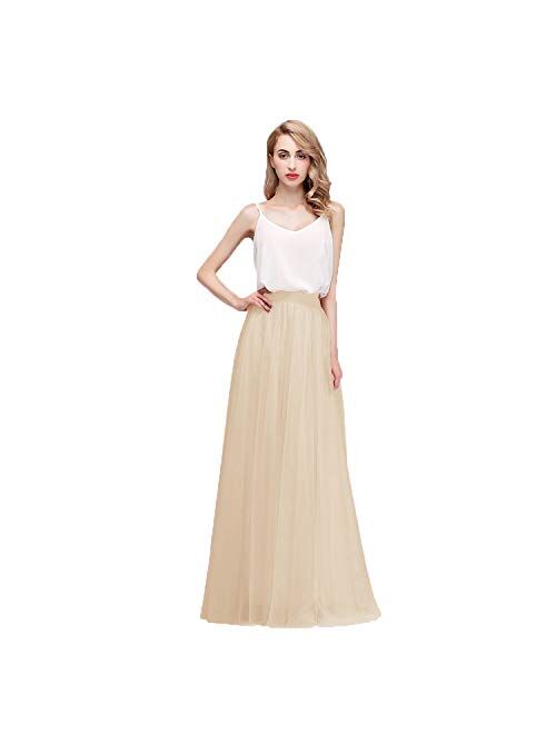 honey qiao Womens Maxi High Waist Skirts Blush Tulle Holiday Formal Skirt