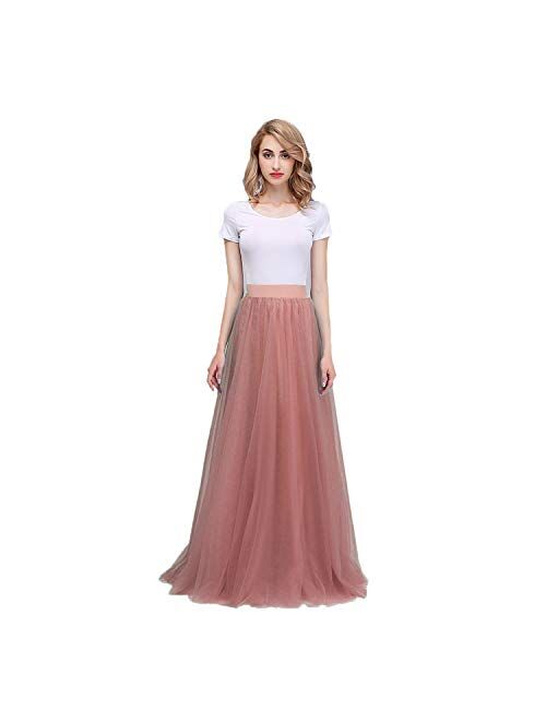 honey qiao Womens Maxi High Waist Skirts Blush Tulle Holiday Formal Skirt