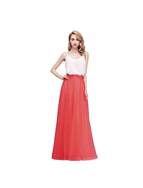 honey qiao Womens Maxi High Waist Skirts Blush Tulle Holiday Formal Skirt