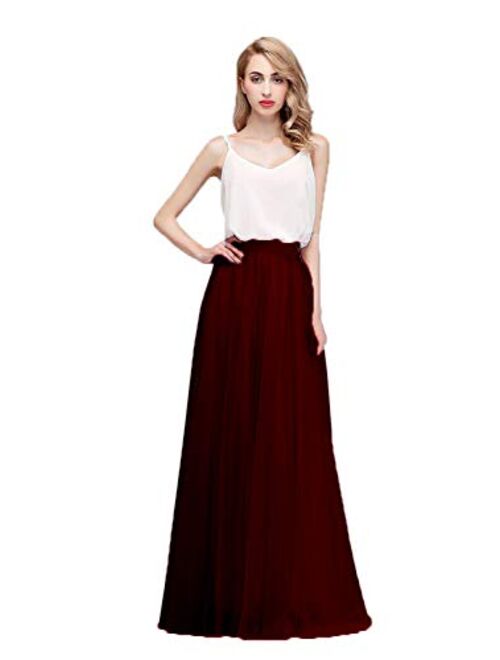 honey qiao Womens Maxi High Waist Skirts Blush Tulle Holiday Formal Skirt