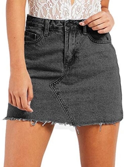 Eliacher Women's High Waisted Jean Skirt Slim Fit Zip Front Elastic Bodycon Denim Mini Skirt