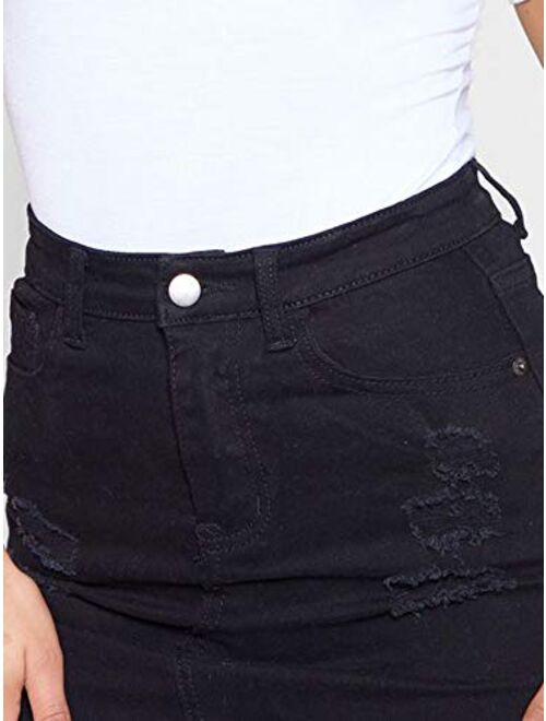 Eliacher Women's High Waisted Jean Skirt Slim Fit Zip Front Elastic Bodycon Denim Mini Skirt