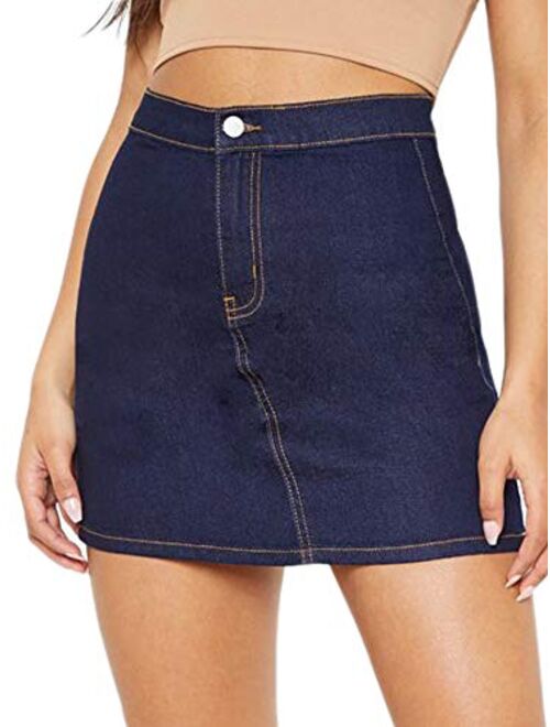 Eliacher Women's High Waisted Jean Skirt Slim Fit Zip Front Elastic Bodycon Denim Mini Skirt