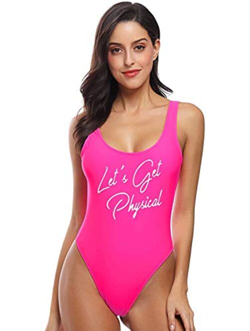 MIAIULIA Women's Retro 80s/90s Inspired High Cut Low Back Padding One Piece Swimwear Bathing Suits