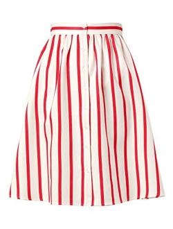 Women's Striped Button Front Elastic Back Waist A-Line Midi Skirt