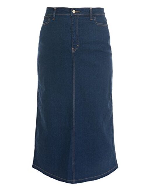 Ice Cool Ladies Women's Indigo Stretch Denim Maxi Skirt Sizes 10 to 28. Length 35"