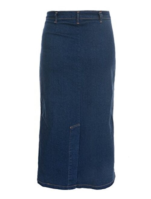 Ice Cool Ladies Women's Indigo Stretch Denim Maxi Skirt Sizes 10 to 28. Length 35"