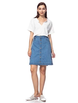 Anna-Kaci Womens Vintage Stretch Denim Jean Button Flare Skirt with Side Pocket