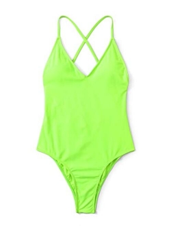 Women Sexy Push up Bikini One Piece Lace up Back Monokini Swimsuit