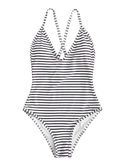 Women Sexy Push up Bikini One Piece Lace up Back Monokini Swimsuit