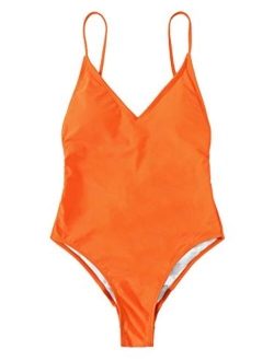 Women Sexy Push up Bikini One Piece Lace up Back Monokini Swimsuit