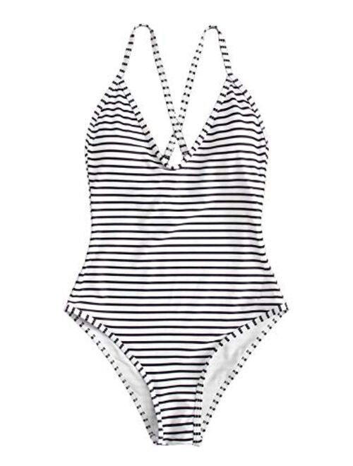 SOLY HUX Women Sexy Push up Bikini One Piece Lace up Back Monokini Swimsuit