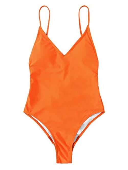 SOLY HUX Women Sexy Push up Bikini One Piece Lace up Back Monokini Swimsuit