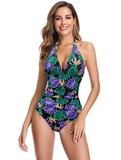 Women's Monokini Swimwear Deep V-Neck Plunge Backless High Waisted One Piece Swimsuit