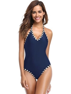 Women's Monokini Swimwear Deep V-Neck Plunge Backless High Waisted One Piece Swimsuit