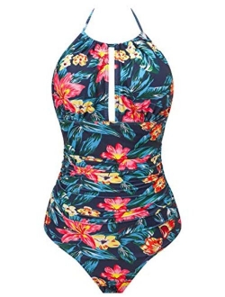 I2CRAZY Women's One Piece Swimsuits Tummy Control Swimwear Backless Deep V Neck Halter Monokini Bathing Suits