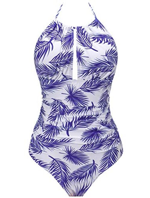 I2CRAZY Women's One Piece Swimsuits Tummy Control Swimwear Backless Deep V Neck Halter Monokini Bathing Suits