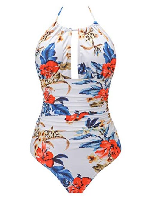 I2CRAZY Women's One Piece Swimsuits Tummy Control Swimwear Backless Deep V Neck Halter Monokini Bathing Suits