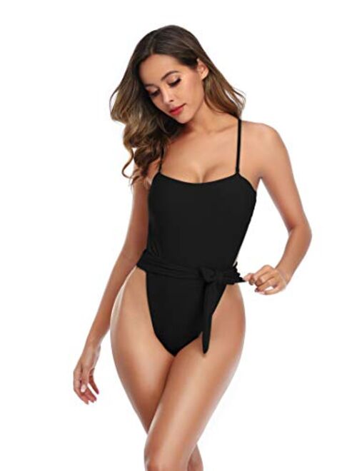 Eomenie Vintage One Piece Swimsuit Leopard Monokini Tummy Control Removable Strap Bathing Suit Plus Size Swimwear for Women