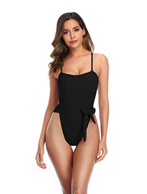 Eomenie Vintage One Piece Swimsuit Leopard Monokini Tummy Control Removable Strap Bathing Suit Plus Size Swimwear for Women