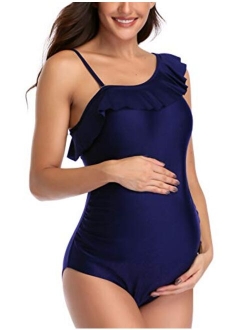 Maternity Swimsuit Womens Tankini One Shoulder Summer Ruffle Summer Bathing Suit