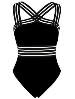 coastal rose Women's One Piece Swimsuit Crisscross Halter Bathing Suit High Waisted Monokini Swimwear