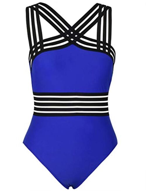 coastal rose Women's One Piece Swimsuit Crisscross Halter Bathing Suit High Waisted Monokini Swimwear