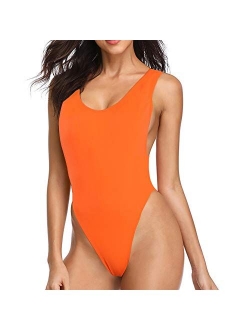 Dixperfect 90s Trend One Piece Swimsuit Low Cut Sides Wide Straps High Legs for Women