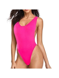 Dixperfect 90s Trend One Piece Swimsuit Low Cut Sides Wide Straps High Legs for Women