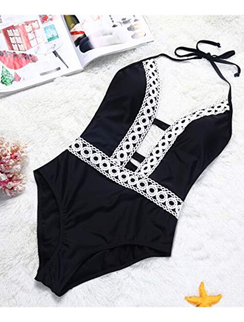 Enchanted Dream Women's One Piece Swimsuit Bathing Suit High Cut Low Back Tummy Control Athletic Swimwear