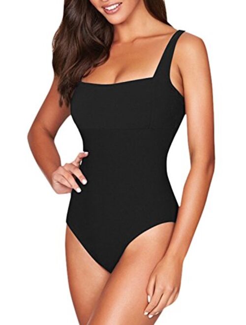 COCOLEGGINGS Womens Square Neck Cheeky High Cut One Piece Bathing Suit Swimsuit