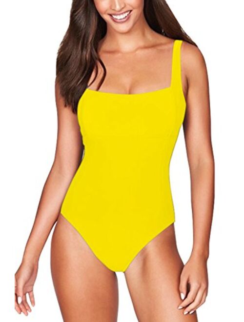 COCOLEGGINGS Womens Square Neck Cheeky High Cut One Piece Bathing Suit Swimsuit