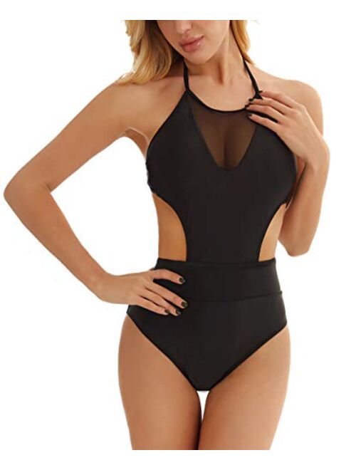 Lomitti Women's High Waist Sexy Mesh Monokini Bathing Suit Cutout One Piece Swimsuit