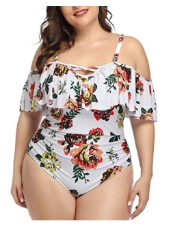 Wavely Plus Size One Piece Swimsuits for Women Tummy Control Ruffle Swimwear