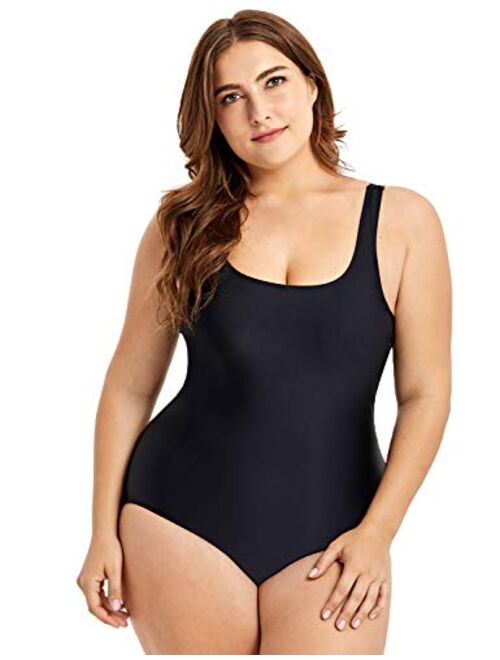 DELIMIRA Women's Basic Modest One Piece Swimsuit Plus Size Bathing Suits