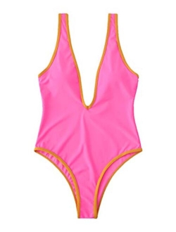 Women's Sexy Bathing Suits Solid Color Criss Cross Open Back One Piece Swimwear